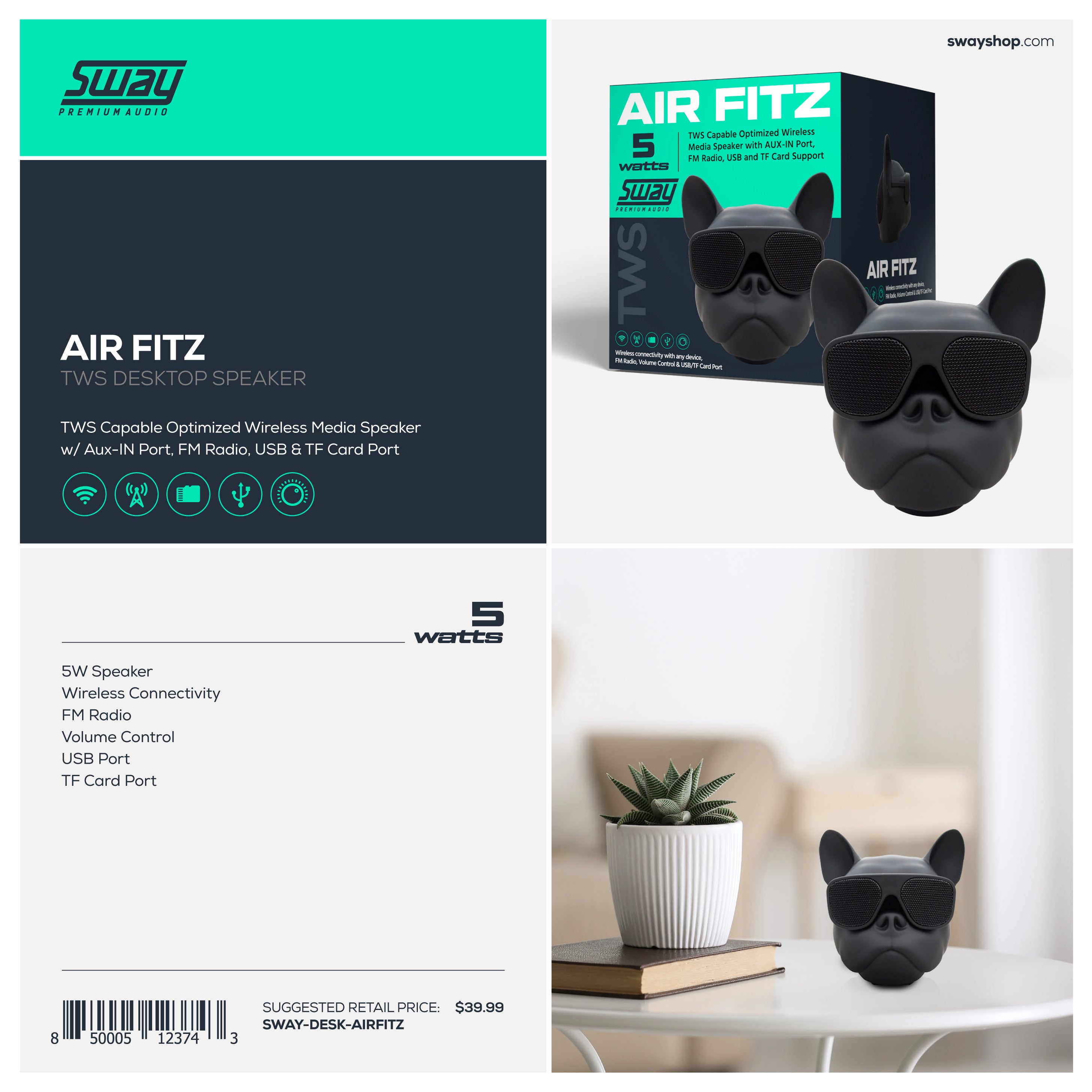 Air Fitz Portable Speaker | French Bulldog TWS Capable | Bluetooth 5.0