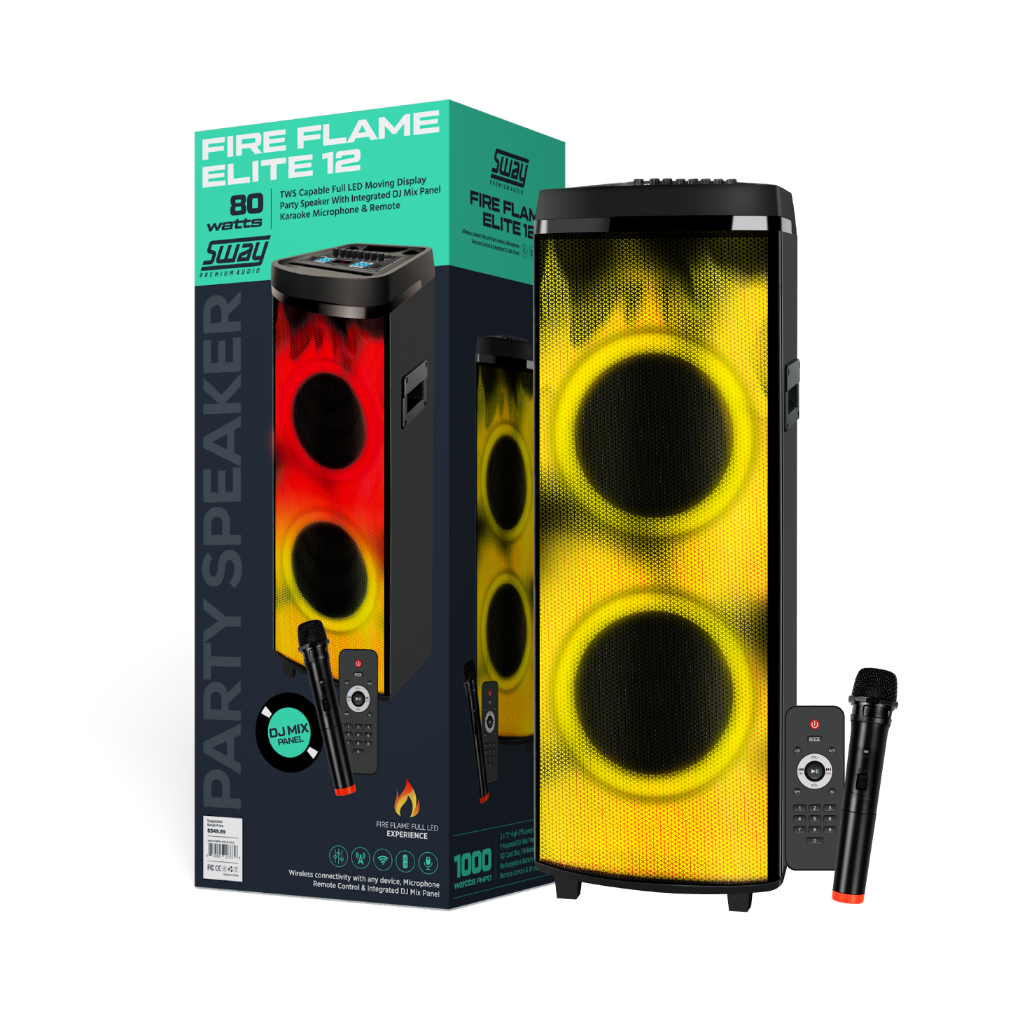 Fire Flame Elite | 12 Karaoke Party Speaker | With Full Motion LED | SWAY